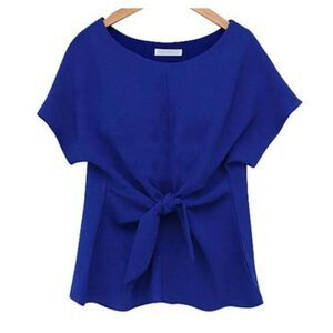 Elegant Chiffon Bow-Knot Blouse Blue Size L & M